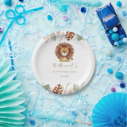 かわいらしいフワフワのライオン誕生日 ペーパープレート (パーティー)