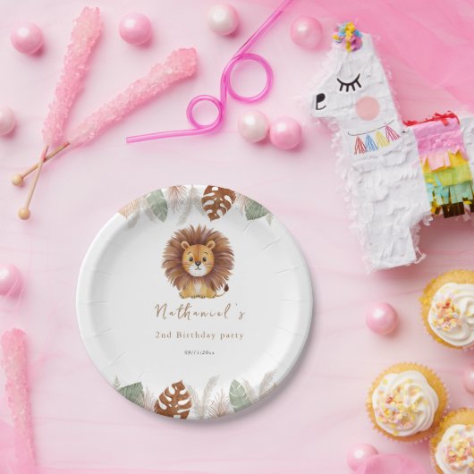 かわいらしいフワフワのライオン誕生日 ペーパープレート (パーティー)