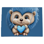 かわいらしいフワフワの青い動物 ラージペーパーバッグ (正面)