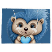 かわいらしいフワフワの青い動物 ラージペーパーバッグ (裏面)