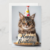 かわいらしいフワフワ猫 – 猫好き誕生日カード (正面/裏面)