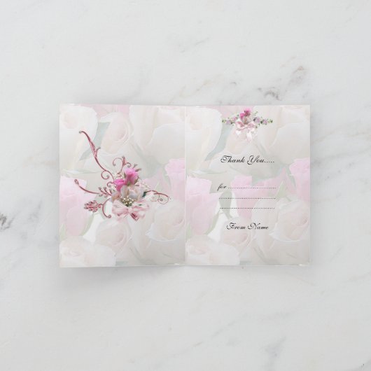 かわいらしいブライダルシャワーの白いピンクのコルセットありがとう サンキューカード (内部)