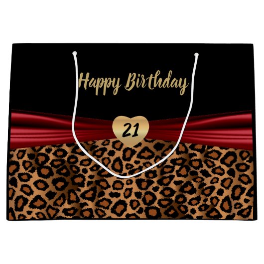 かわいらしいブラウンのヒョウのデザイン ラージペーパーバッグ (正面)