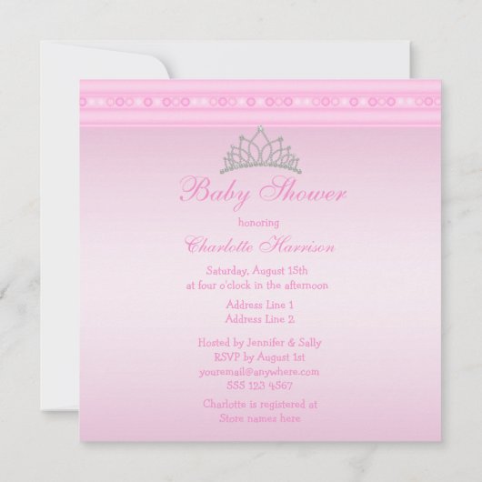 かわいらしいプリンセスのコーチのピンクのベビーシャワー 招待状 (裏面)