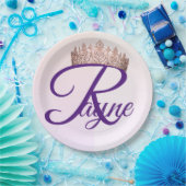 かわいらしいプリンセスのピンクの王冠のモノグラム ペーパープレート (パーティー)