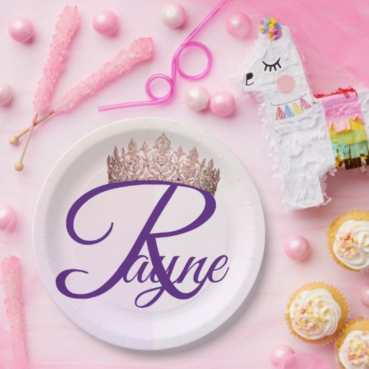 かわいらしいプリンセスのピンクの王冠のモノグラム ペーパープレート (パーティー)