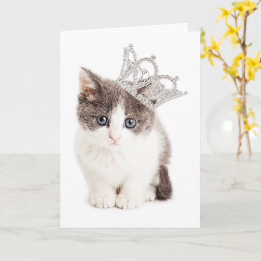 かわいらしいプリンセスの子ネコの挨拶状 カード (黄色い花)