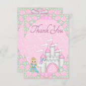 かわいらしいプリンセス、ユニコーン及び城は感謝していしています サンキューカード (正面/裏面)