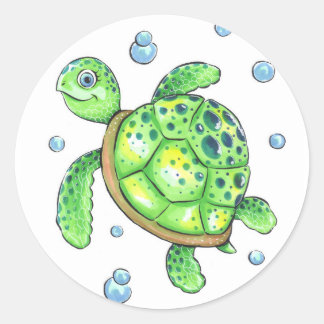 かわいらしいベビーウミガメ ラウンドシール