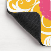 かわいらしいボスのモノグラムの花模様の壁紙のオレンジピンク マウスパッド (コーナー)