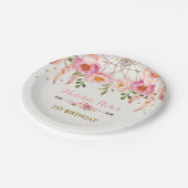 かわいらしいボヘミアの花のDreamcatcher/ピンク及び金ゴールド ペーパープレート (アングル)