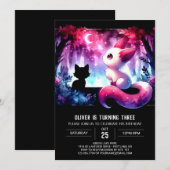 かわいらしいボホーキャット誕生日 招待状 (正面/裏面)