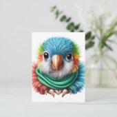 かわいらしいマンガフワフワ幸せベビーオウム ポストカード (スタンド正面)