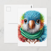 かわいらしいマンガフワフワ幸せベビーオウム ポストカード (正面/裏面)