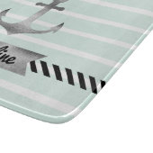 かわいらしいミントのストライプな水彩画のいかりのカスタム カッティングボード (角)