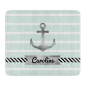 かわいらしいミントのストライプな水彩画のいかりのカスタム カッティングボード (正面)