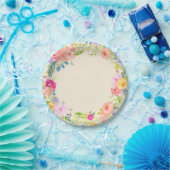 かわいらしいモモのピンクの水彩画の花柄 ペーパープレート (パーティー)