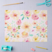 かわいらしいモモのピンクの黄色の水彩画の花柄 薄葉紙 (クラフト)