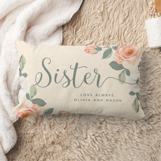 かわいらしいモモの花柄|の姉妹 ランバークッション (ブランケット)