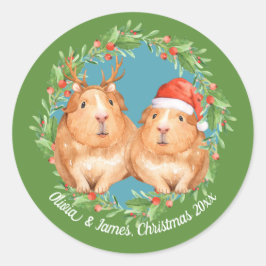 かわいらしいモルモットのクリスマスカップル ラウンドシール