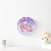 かわいらしいユニコーンのピンクの紫色の輝きの女の子の部屋 ラウンド壁時計 (ホーム)