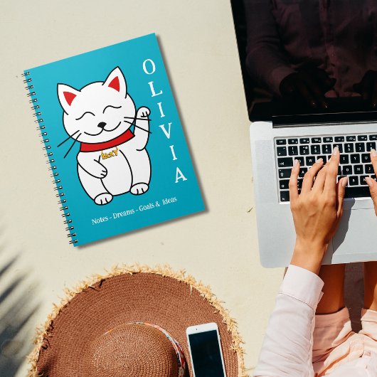 かわいらしいラッキーキャットスケッチパーソナライズされた手帳 ノートブック