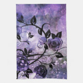 かわいらしいラベンダーの紫色のファンタジーのばら色のつる植物の花柄 キッチンタオル (縦)
