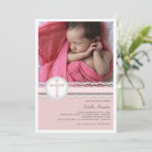 かわいらしいレースの写真の《キリスト教》洗礼式や命名式の招待状 招待状 (スタンド正面)