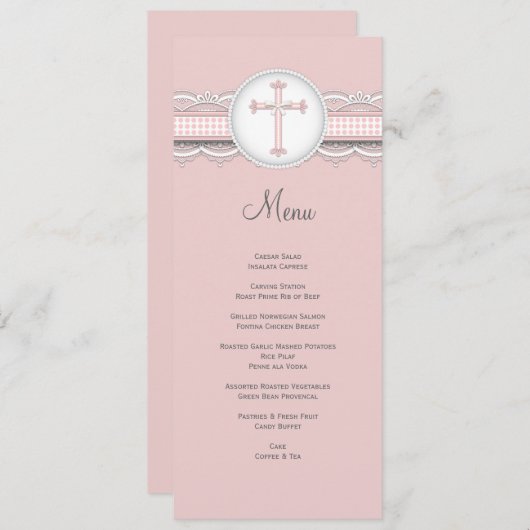 かわいらしいレースwの十字の宗教お祝いメニュー メニュー (正面/裏面)