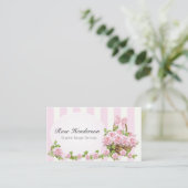 かわいらしいヴィンテージのピンクのバラのフェミニンな花柄 名刺 (スタンド正面)