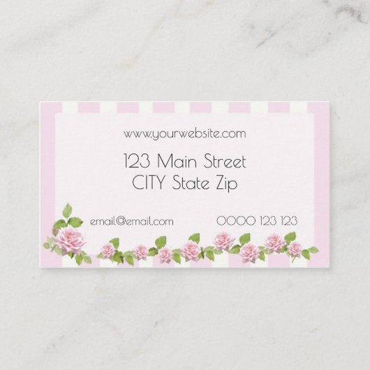 かわいらしいヴィンテージのピンクのバラのフェミニンな花柄 名刺 (裏面)