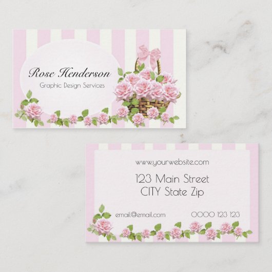 かわいらしいヴィンテージのピンクのバラのフェミニンな花柄 名刺 (正面/裏面)