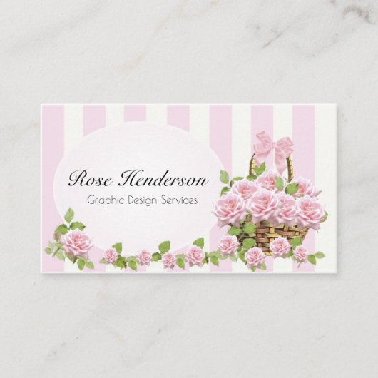 かわいらしいヴィンテージのピンクのバラのフェミニンな花柄 名刺 (正面)