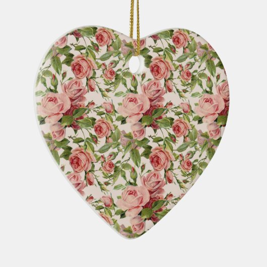 かわいらしいヴィンテージのピンクのバラ セラミックオーナメント (右)