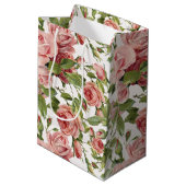 かわいらしいヴィンテージのピンクのバラ ミディアムペーパーバッグ (裏面アングル)