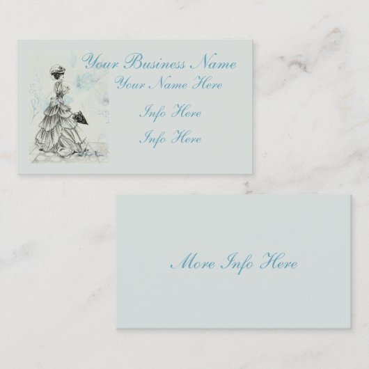 かわいらしいヴィンテージの女性および青い花 名刺 (正面/裏面)