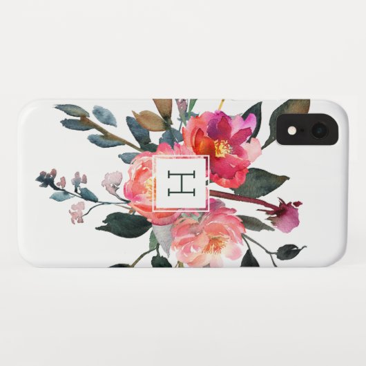 かわいらしいヴィンテージの水彩画の花の粋なモノグラム Case-Mate iPhoneケース (裏面(横))