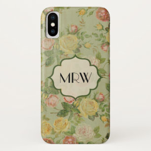 かわいらしいヴィンテージの花のモノグラムのな花模様 iPhone X ケース