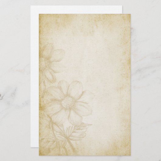 かわいらしいヴィンテージの花柄はノート紙を老化させました 便箋 (正面/裏面)