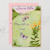 かわいらしいヴィンテージの蝶招待状 セーブザデート (正面/裏面)