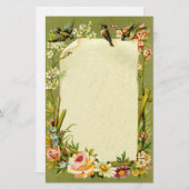 かわいらしいヴィンテージの鳥及び花のボーダー装飾 便箋 (正面/裏面)