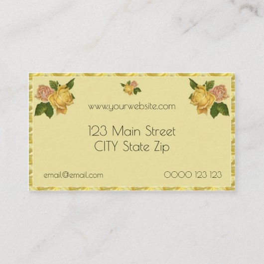 かわいらしいヴィンテージの黄色バラのフェミニンな花柄 名刺 (裏面)