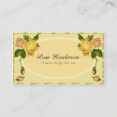 かわいらしいヴィンテージの黄色バラのフェミニンな花柄 名刺 (正面)