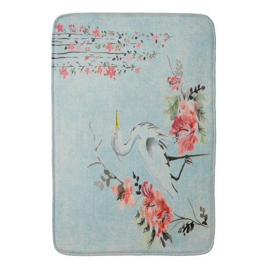 かわいらしいヴィンテージクレーン青い浴室のマット バスマット (正面縦)