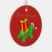 かわいらしい亀のサンタハット、今の聖降誕祭お目出度う。 セラミックオーナメント (右)