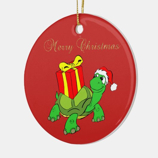 かわいらしい亀のサンタハット、今の聖降誕祭お目出度う。 セラミックオーナメント (左)