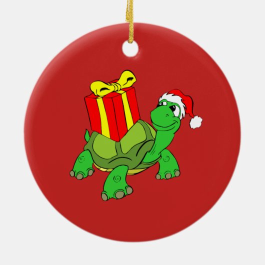 かわいらしい亀のサンタハット、今の聖降誕祭お目出度う。 セラミックオーナメント (裏面)
