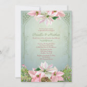 かわいらしい冬のマツ及びポインセチアの花の結婚式 招待状 (正面)