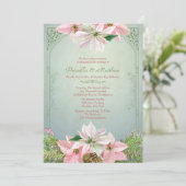 かわいらしい冬のマツ及びポインセチアの花の結婚式 招待状 (スタンド正面)