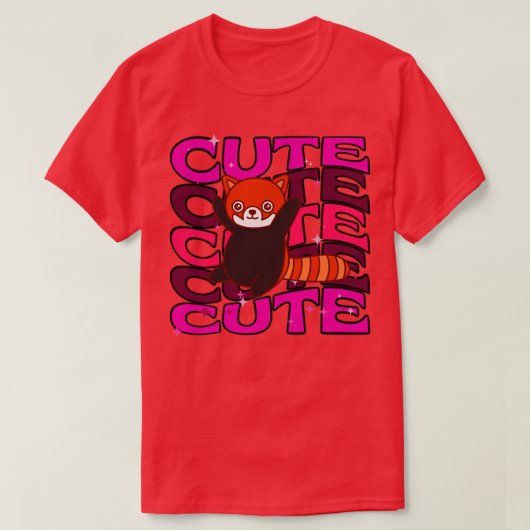 かわいらしい動物かわいい赤パンダのピンク色 Tシャツ (デザイン正面)